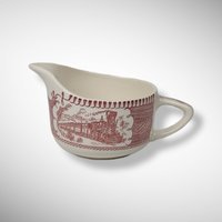 Currier and Ives Pink and White Creamer