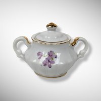 3 Piece Small Cream and Sugar Set with Purple Flowers