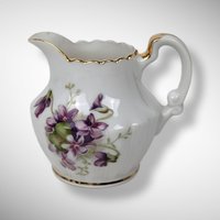 3 Piece Small Cream and Sugar Set with Purple Flowers