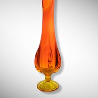 Mid Century Viking 19" 6 Petal Persimmon Orange Swung Glass Vase