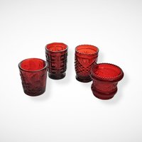 Set of 4 Ruby Red Vintage Candle Holder/Toothpick Holders