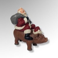 1993 Handmade Santa on Pig Figurine, Signed and Dated