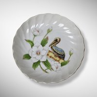 Lefton 1984 New Orleans Porcelain Trinket Dish with Pelican and Flowers