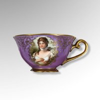 Vintage Purple Cup and Saucer with Portrait of Lady