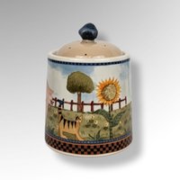 1999 Williraye Studio Coyne & Co Folk Art Teapot and Sugar Bowl