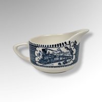 Currier and Ives Blue Cream and Sugar set with Train