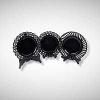 Set of 3 Vintage Black Glass Plates