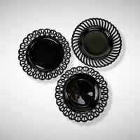 Set of 3 Vintage Black Glass Plates