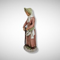 Vintage Homco Ceramic Old Woman with Basket Figurine