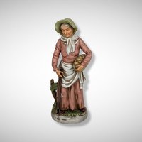 Vintage Homco Ceramic Old Woman with Basket Figurine