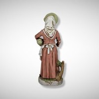 Vintage Homco Ceramic Old Woman with Basket Figurine
