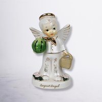 Pair of Napco 1956 June and August Angel Figurines, Made in Japan, Flawed