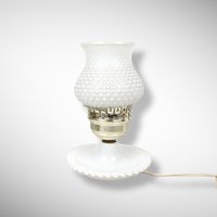 Vintage Milk Glass Hobnail Electric Hurricane Lamp