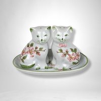 Cherry Blossom Cat Salt and Pepper on Tray