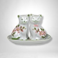 Cherry Blossom Cat Salt and Pepper on Tray