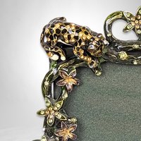 Metal Picture Frame with Austrian Crystal and Enamel Leopard