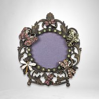Metal Picture Frame with Crystal and Enamel Butterfly & Dragonfly Accents