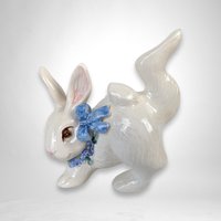 Set of 3 Ceramic White Playful Bunny Figurines