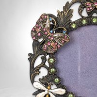 Metal Picture Frame with Crystal and Enamel Butterfly & Dragonfly Accents