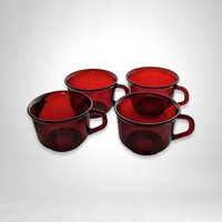 Set of 4 Arcoroc Classique Ruby Red Mugs: Bold and Beautiful Beverage Cups