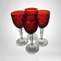 Vintage Ruby Red Water Goblets | Set of 4 | 8" Tall | Elegant Tableware | Cristal D'Arques Durand |  French Glass