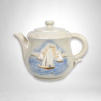 Vintage Large Porcelier Nautical Teapot with Lid - Seafaring Elegance