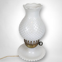 Vintage MCM Milk Glass Hobnail Lamp