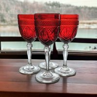Vintage Ruby Red Water Goblets | Set of 4 | 8" Tall | Elegant Tableware | Cristal D'Arques Durand |  French Glass