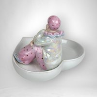 1992 San Francisco Music Box Pierrot Clown Heart-Shaped Musical Dish - Whimsical Melodies and Charm