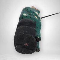 Hand Painted Carved Wooden Frog Fishing Figurine