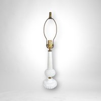 Vintage MCM Milk Glass Hobnail Table Lamp, No Shade