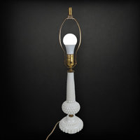 Vintage MCM Milk Glass Hobnail Table Lamp, No Shade