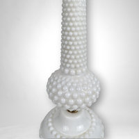 Vintage MCM Milk Glass Hobnail Table Lamp, No Shade