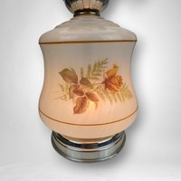 Vintage Double Light Hurricane Lamp with Painted Roses