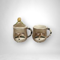 Charming Vintage Fitz and Floyd Raccoon Mugs - Set of 2