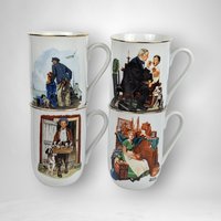 1985 Norman Rockwell 4 Piece Collector Mug Set