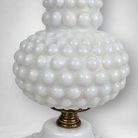 Vintage MCM Milk Glass Hobnail Table Lamp, No Shade