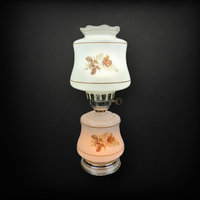 Vintage Double Light Hurricane Lamp with Painted Roses
