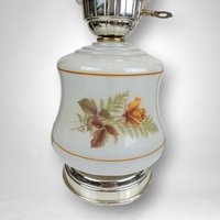 Vintage Double Light Hurricane Lamp with Painted Roses