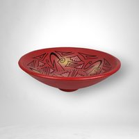 Vintage Red Hand Painted Decorative Bowl