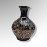 Shibata Japan Black Floral Porcelain Vase