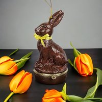 Ceramic Brown Bunny Trinket Box Ornament - Whimsical Holiday Decor