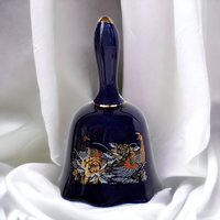 Cobalt Blue Ceramic Asian-Style Bell with Peacock Design - Artistic Home Decor
