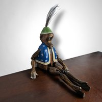 Vintage Wooden Hinged Monkey Shelf Sitter - Whimsical Home Decor