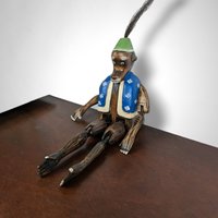 Vintage Wooden Hinged Monkey Shelf Sitter - Whimsical Home Decor