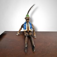 Vintage Wooden Hinged Monkey Shelf Sitter - Whimsical Home Decor