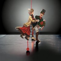 Vintage ROC Wood Ornament Couple with Pull String: Charming Decorative Collectible