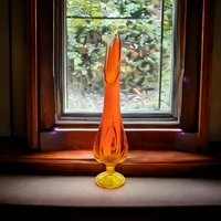 Mid Century Viking 19" 6 Petal Persimmon Orange Swung Glass Vase