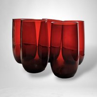 Set of 5 Ruby Red Anchor Hocking Tumblers - Vibrant Glassware Collection
