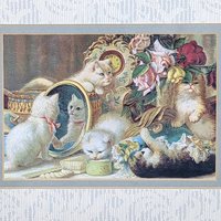 Charming Vintage Framed Print: Kittens on Vanity